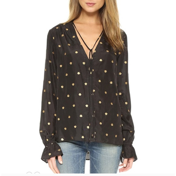 St. Roche Catherine Silk Metallic Block Print Long Sleeve Blouse - Picture 1 of 6